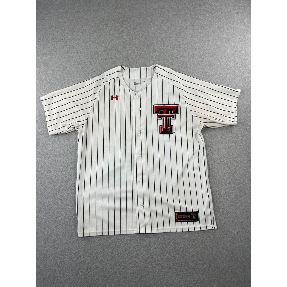 Texas Tech Red Raiders Baseball Jersey Mens XL White Pinstripe Under Armour